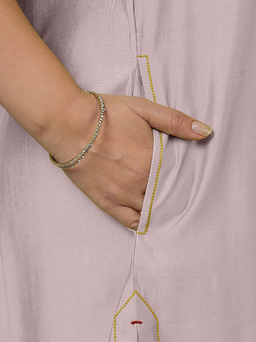 Sarah x Rozaana Kurta, in Purple Viscose, featuring sleeveless and boat neckline, made for daily & work (view 4).