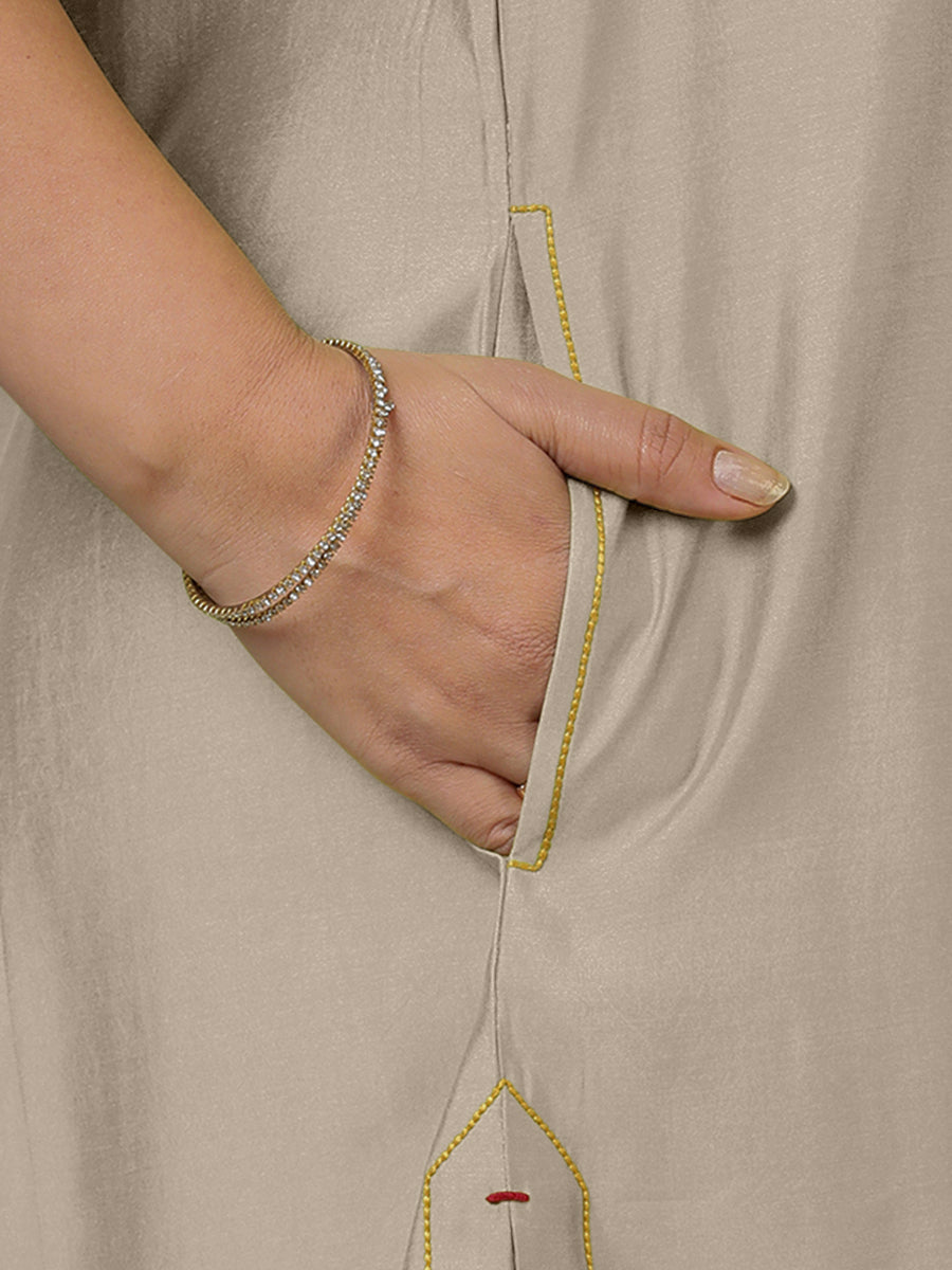Sarah x Rozaana Kurta, in Grey Viscose, featuring sleeveless and boat neckline, made for daily & work (view 4).