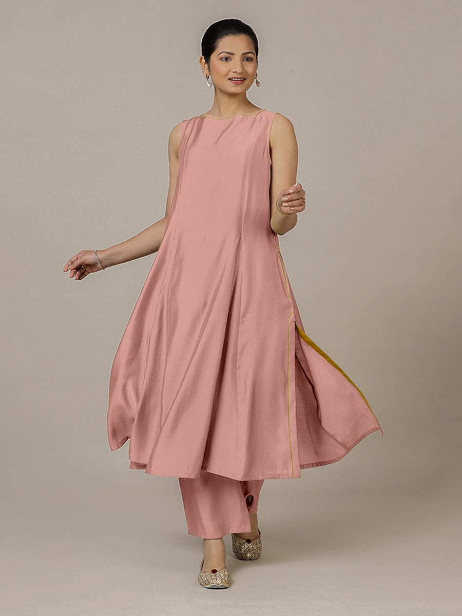Sarah x Rozaana Kurta, in Pink Viscose, featuring sleeveless and boat neckline, made for daily & work (view 5).
