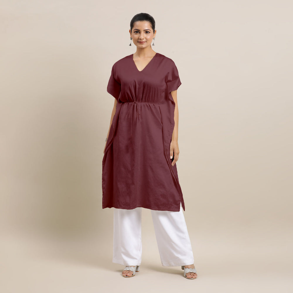 Siya x Rozaana | Kaftan Kurta in Deep Maroon with Thread Work | Coords or Only Kurta
