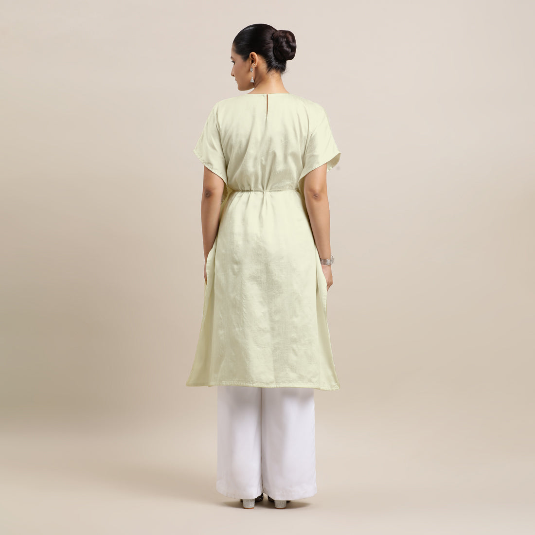 Siya x Rozaana Kurta, in White Viscose, featuring elbow sleeves and v-neckline, made for daily & work (view 6).