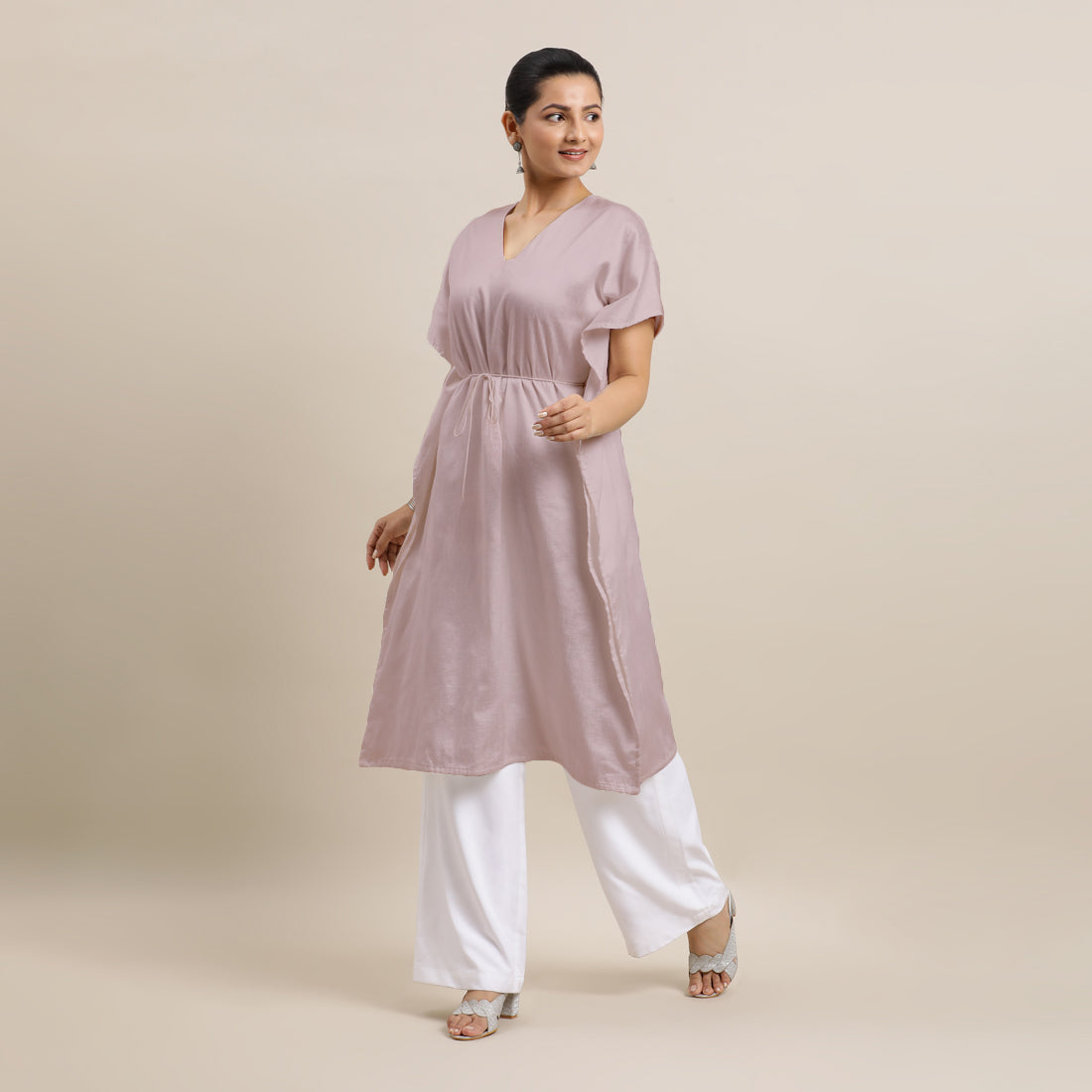 Siya x Rozaana Kurta, in Purple Viscose, featuring elbow sleeves and v-neckline, made for daily & work (view 7).
