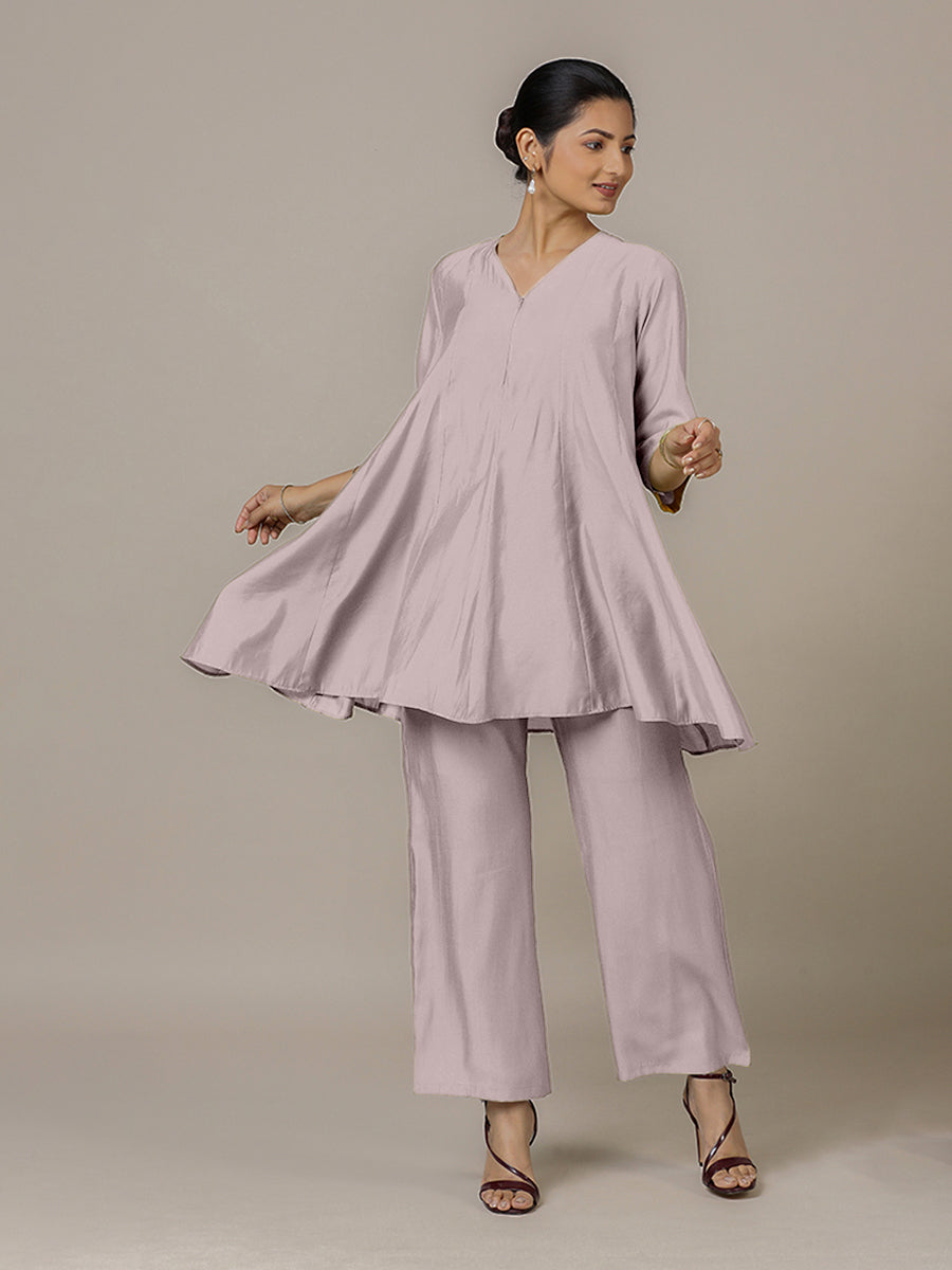 Tuhi x Rozaana Kurta, in Purple Viscose, featuring three quarter sleeves and v-neckline, made for daily & work.