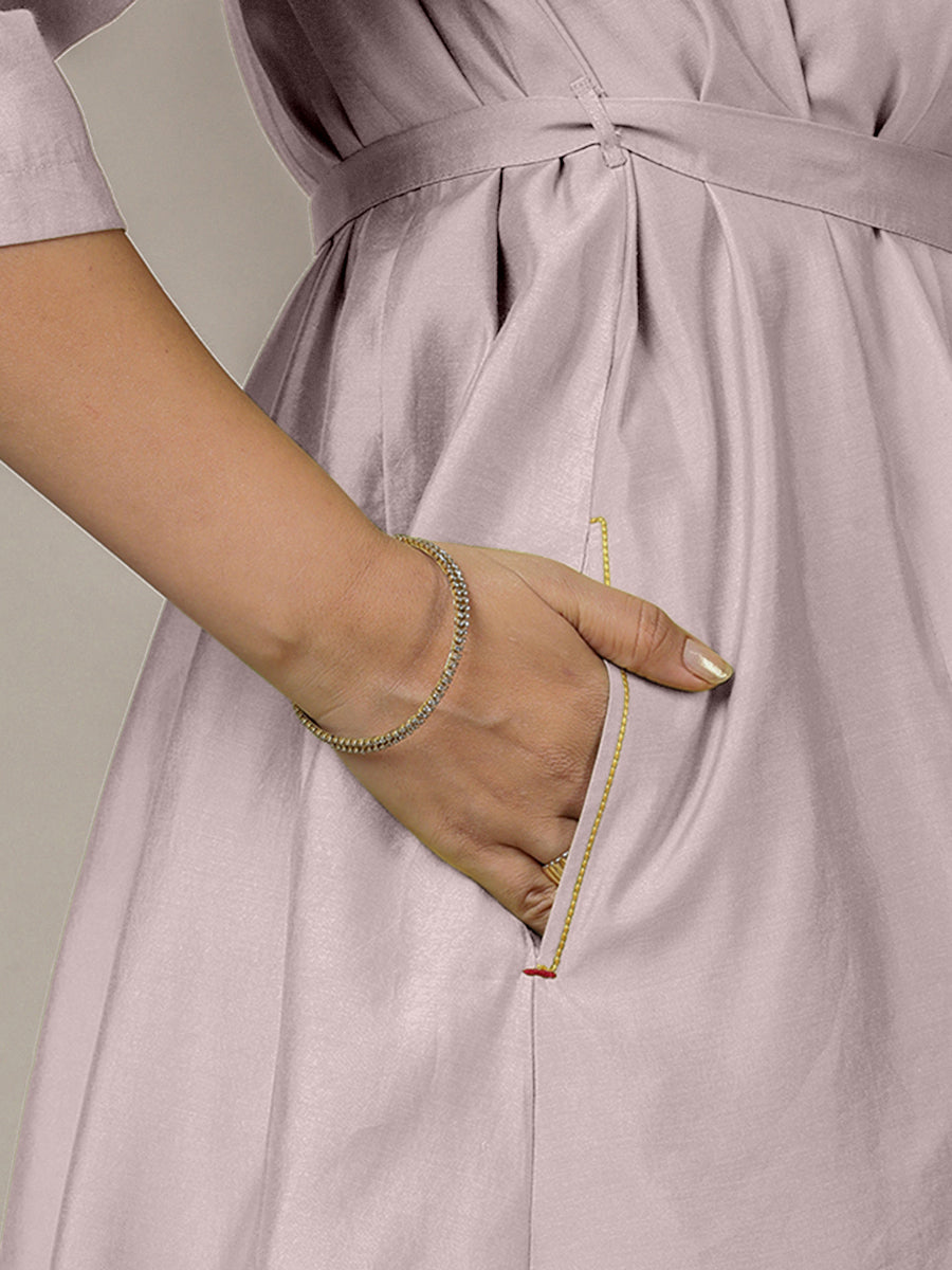 Tuhi x Rozaana Kurta, in Purple Viscose, featuring three quarter sleeves and v-neckline, made for daily & work (view 5).