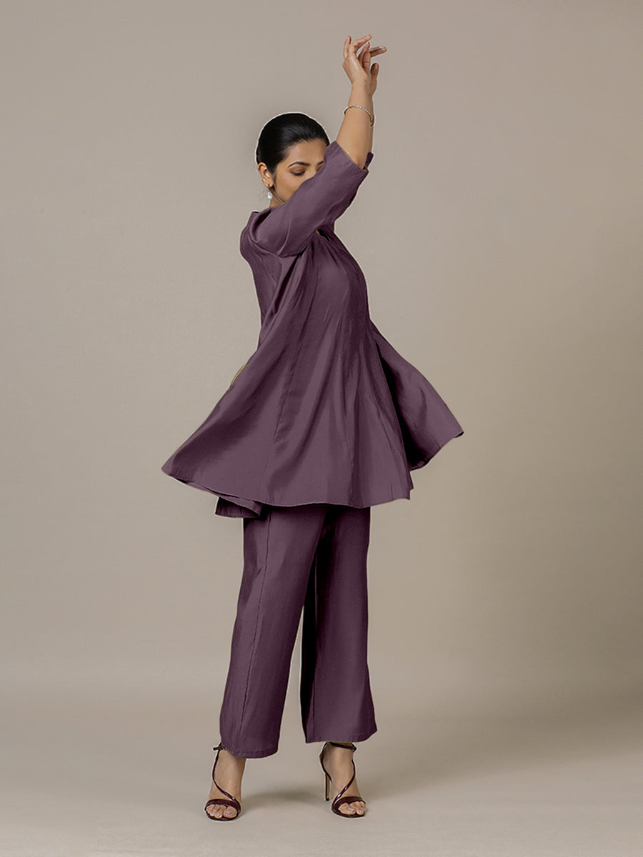 Tuhi x Rozaana Kurta, in Purple Viscose, featuring three quarter sleeves and v-neckline, made for daily & work.