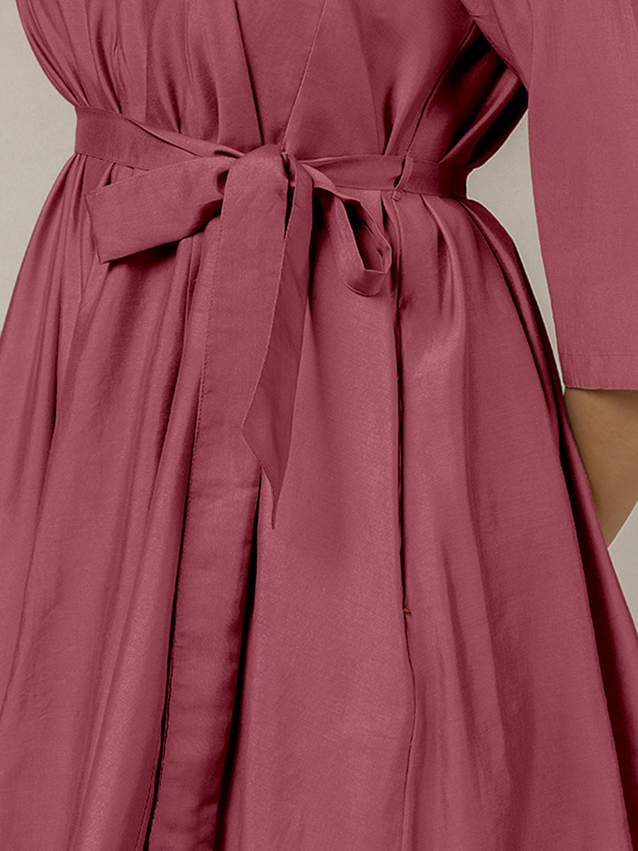 Tuhi x Rozaana Kurta, in Pink Viscose, featuring three quarter sleeves and v-neckline, made for daily & work (view 4).