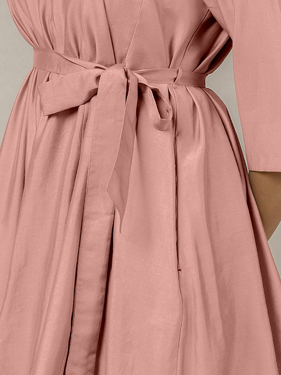 Tuhi x Rozaana Kurta, in Pink Viscose, featuring three quarter sleeves and v-neckline, made for daily & work (view 4).