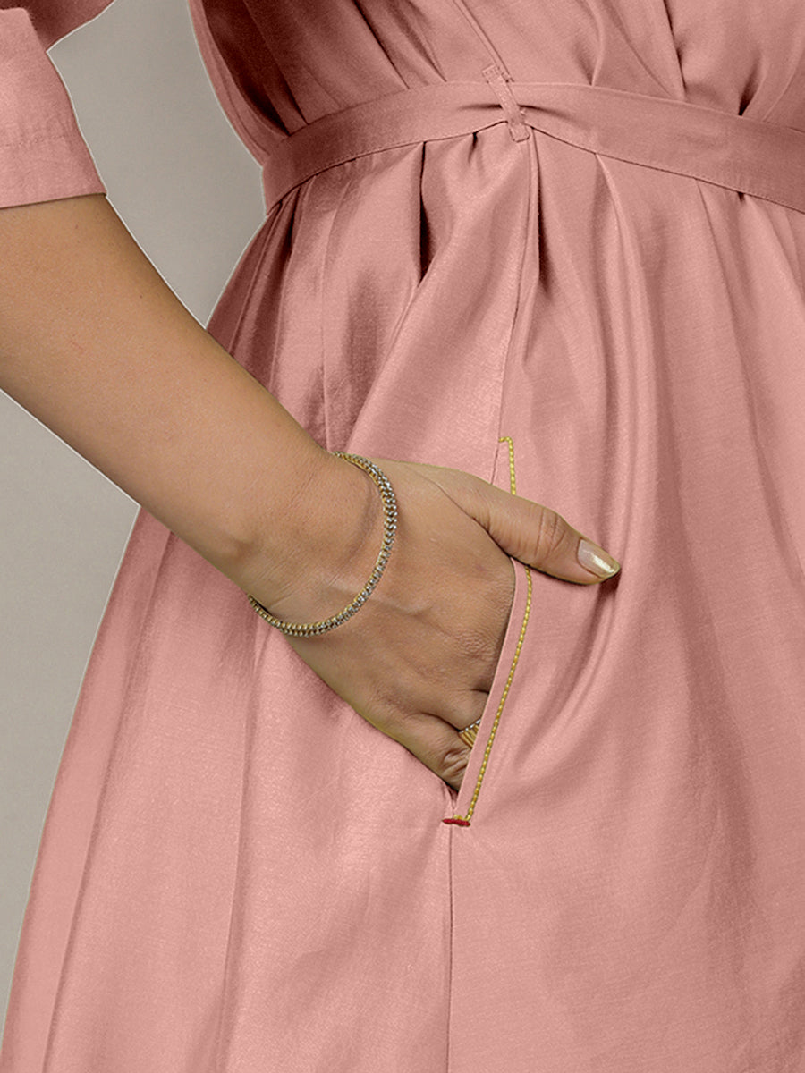 Tuhi x Rozaana Kurta, in Pink Viscose, featuring three quarter sleeves and v-neckline, made for daily & work (view 5).