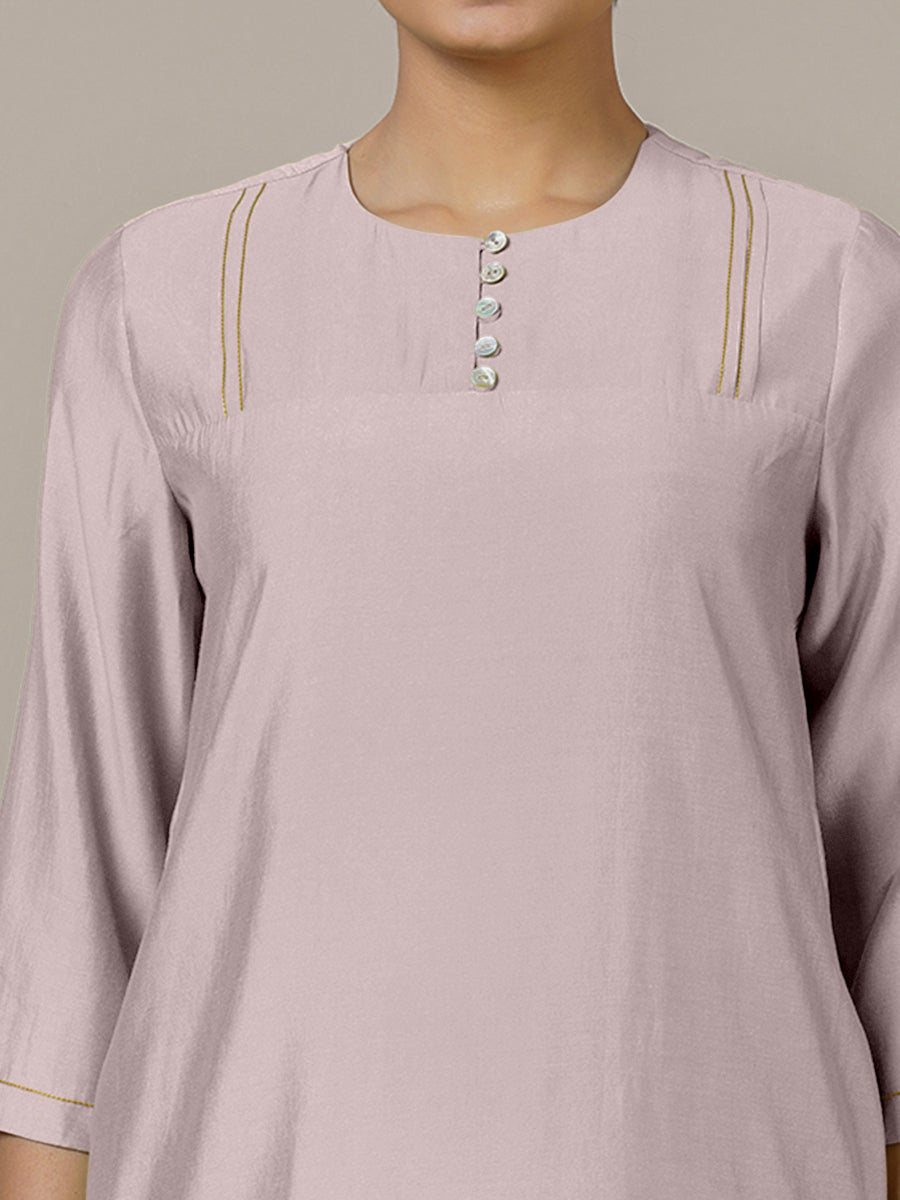 Urvi x Rozaana Kurta, in Purple Viscose, featuring three quarter sleeves and round neckline, made for daily & work (view 3).