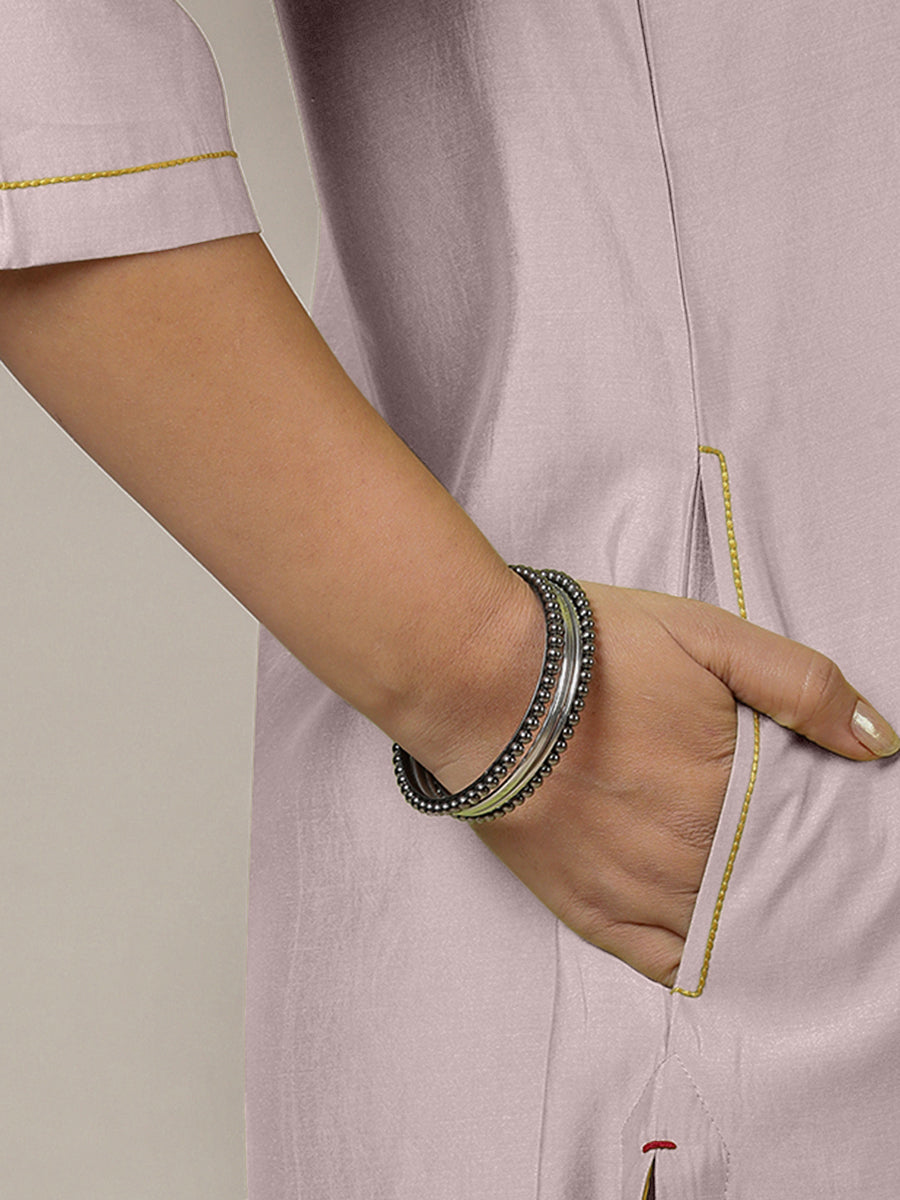 Urvi x Rozaana Kurta, in Purple Viscose, featuring three quarter sleeves and round neckline, made for daily & work (view 4).