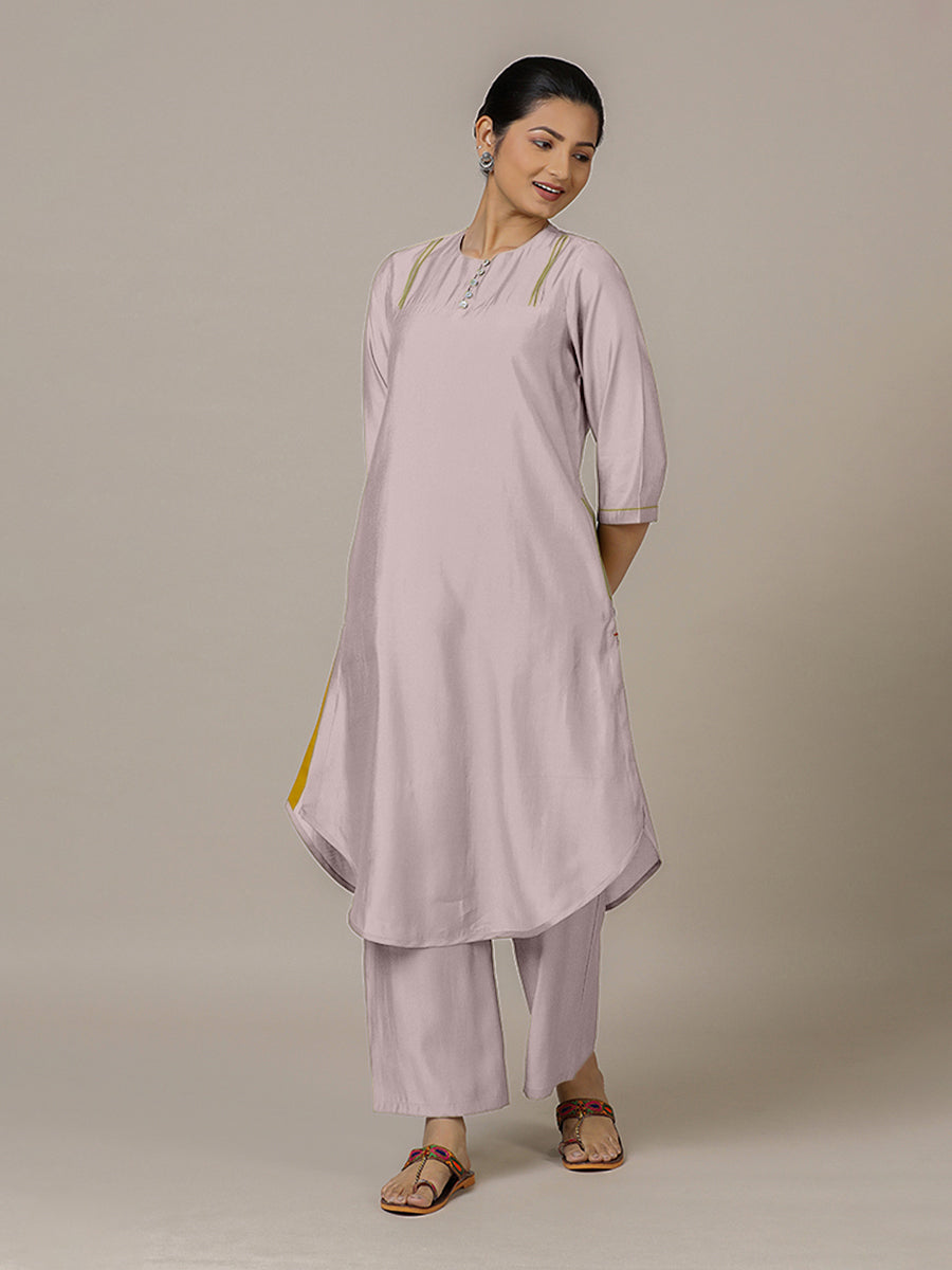 Urvi x Rozaana Kurta, in Purple Viscose, featuring three quarter sleeves and round neckline, made for daily & work (view 5).