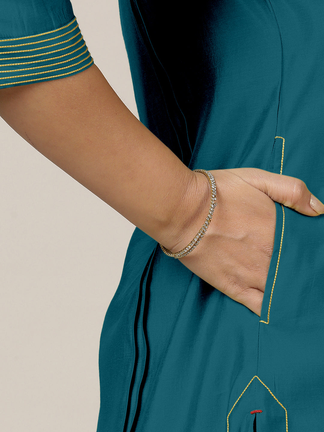 Vanya x Rozaana Kurta, in Green Viscose, featuring three quarter sleeves and band collar neckline, made for daily & work.