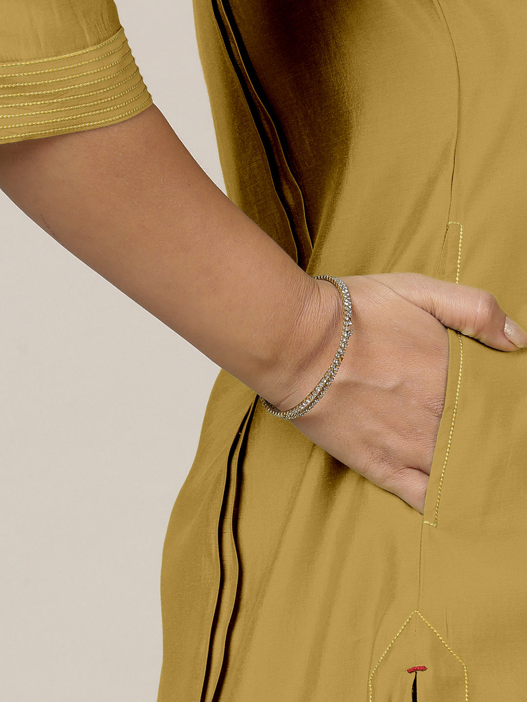 Vanya x Rozaana Kurta, in Yellow Viscose, featuring three quarter sleeves and band collar neckline, made for daily & work.