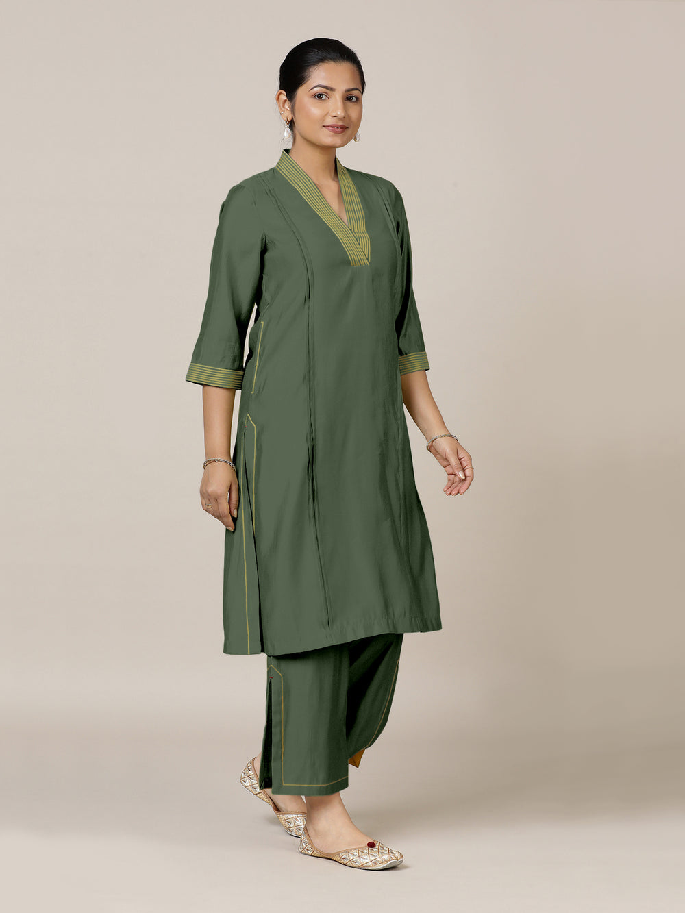 Vanya x Rozaana | A Line Kurta in Pine Green with Thread Work | Coords or Only Kurta