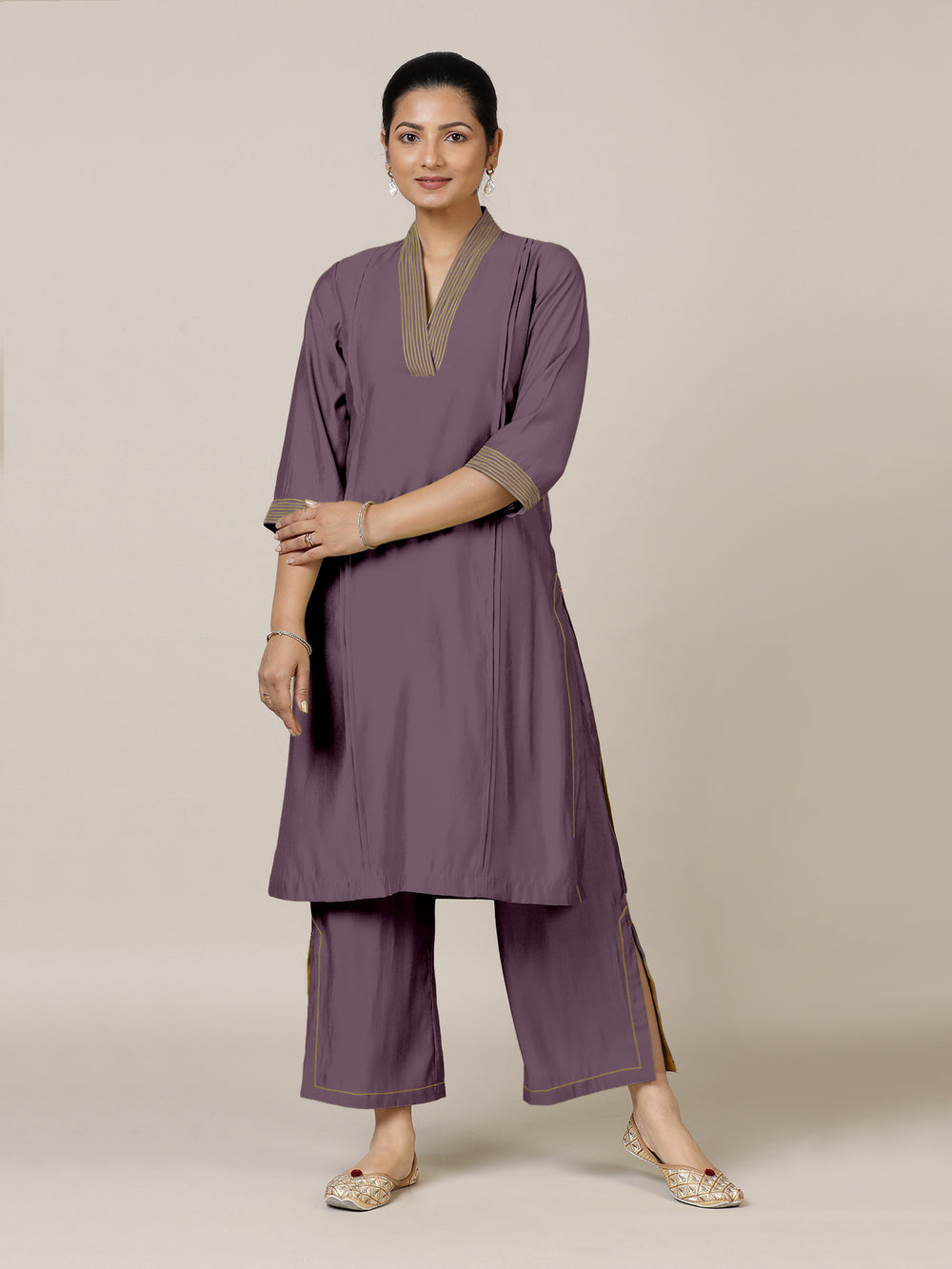 Vanya x Rozaana | A Line Kurta in Purple Mauve with Thread Work | Coords or Only Kurta