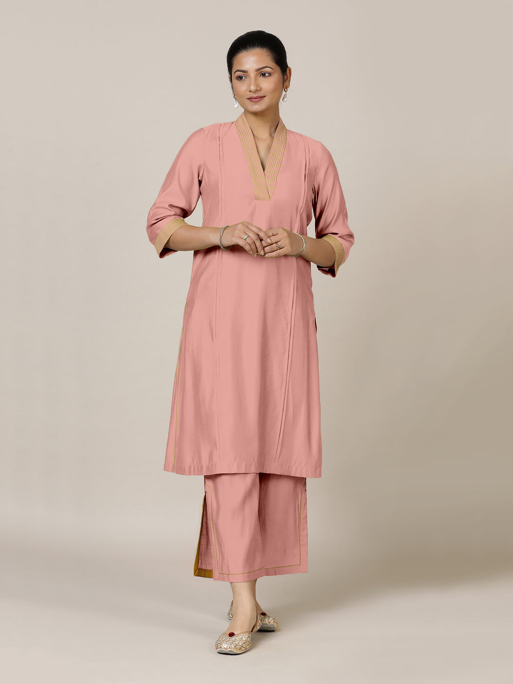 Vanya x Rozaana | A Line Kurta in Sea Pink with Thread Work | Coords or Only Kurta
