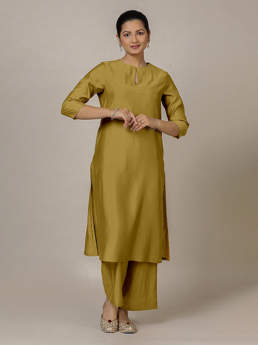 Zoya x Rozaana Kurta, in Yellow Viscose, featuring three quarter sleeves and keyhole neckline, made for daily & work (view 6).
