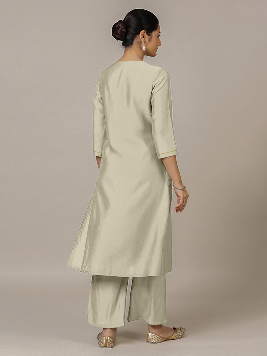 Zoya x Rozaana Kurta, in Cream Viscose, featuring three quarter sleeves and keyhole neckline, made for daily & work (view 2).