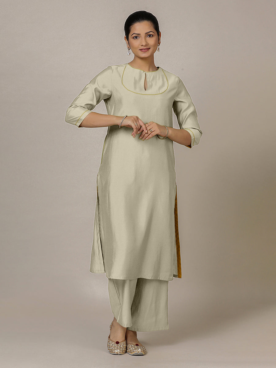 Zoya x Rozaana Kurta, in Cream Viscose, featuring three quarter sleeves and keyhole neckline, made for daily & work (view 7).