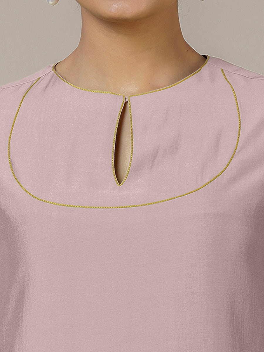 Zoya x Rozaana Kurta, in Purple Viscose, featuring three quarter sleeves and keyhole neckline, made for daily & work (view 3).