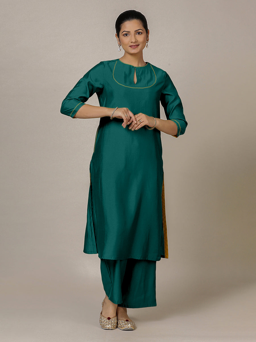 Zoya x Rozaana Kurta, in Green Viscose, featuring three quarter sleeves and keyhole neckline, made for daily & work (view 6).