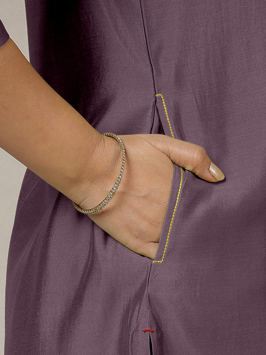 Zoya x Rozaana Kurta, in Purple Viscose, featuring three quarter sleeves and keyhole neckline, made for daily & work (view 4).
