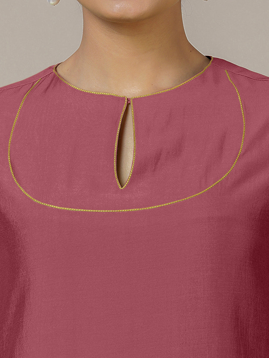 Zoya x Rozaana Kurta, in Pink Viscose, featuring three quarter sleeves and keyhole neckline, made for daily & work (view 3).