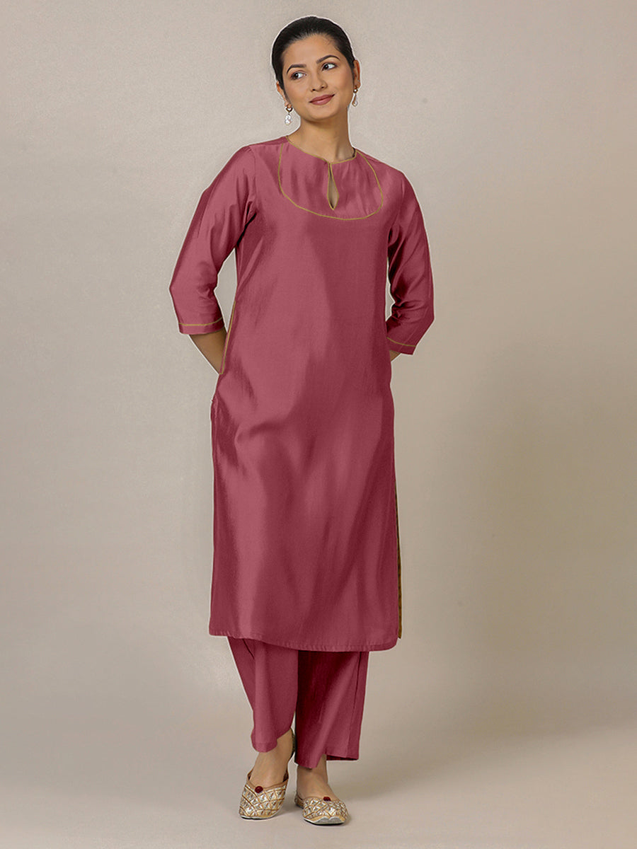 Zoya x Rozaana Kurta, in Pink Viscose, featuring three quarter sleeves and keyhole neckline, made for daily & work (view 5).