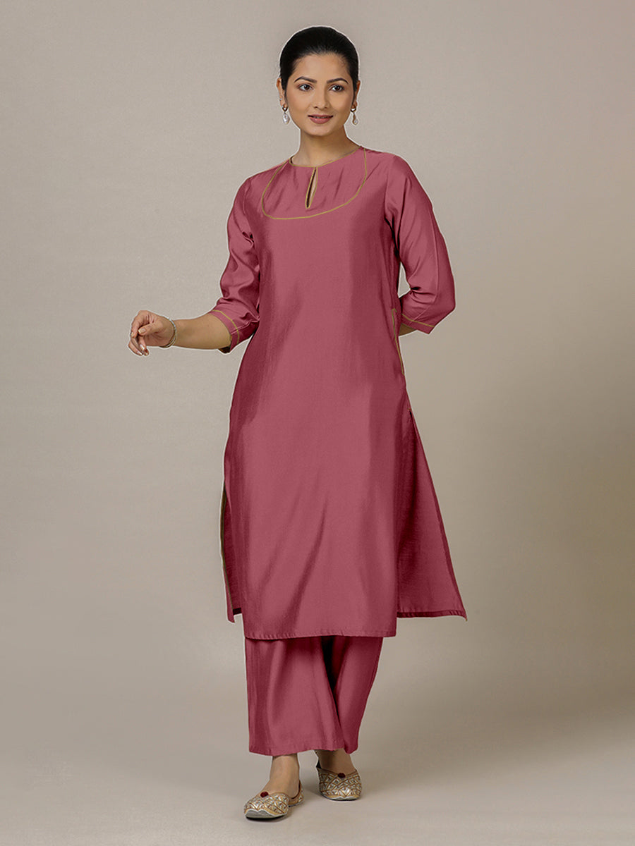 Zoya x Rozaana Kurta, in Pink Viscose, featuring three quarter sleeves and keyhole neckline, made for daily & work (view 6).