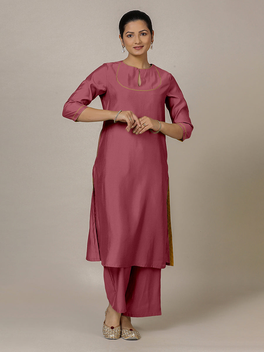 Zoya x Rozaana Kurta, in Pink Viscose, featuring three quarter sleeves and keyhole neckline, made for daily & work (view 7).