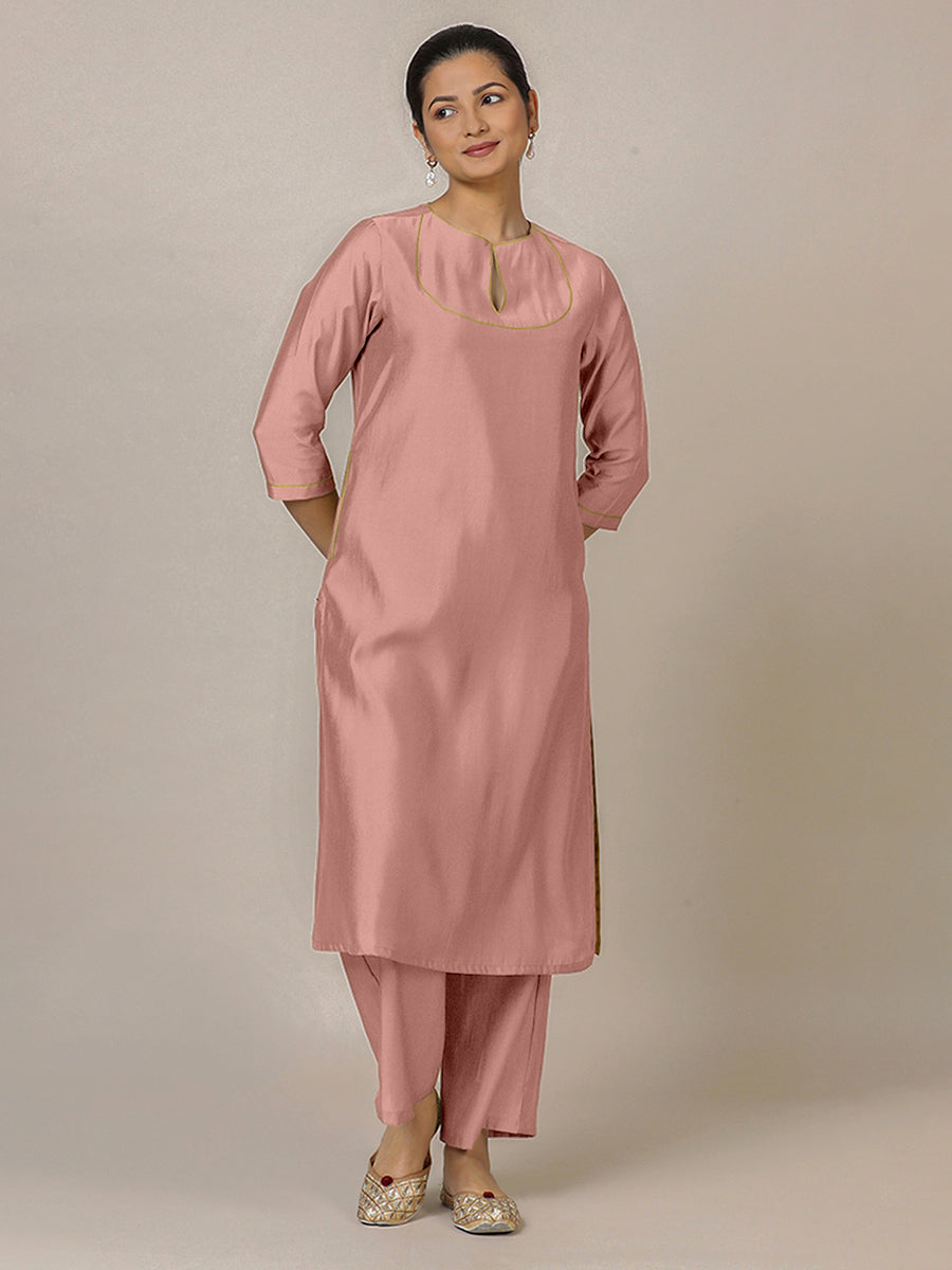 Zoya x Rozaana | A Line Kurta in Sea Pink with Thread Work | Coords or Only Kurta