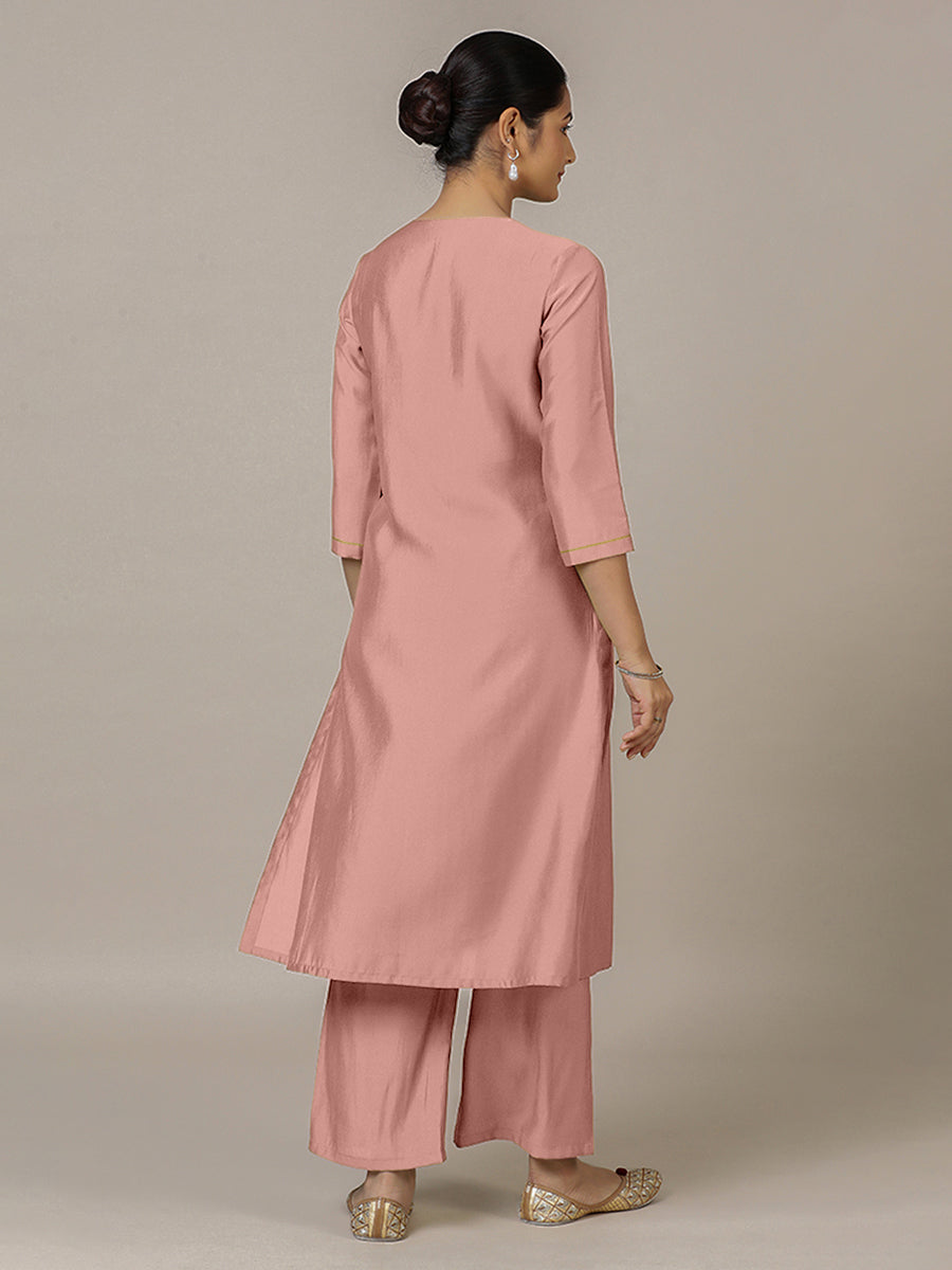 Zoya x Rozaana Kurta, in Pink Viscose, featuring three quarter sleeves and keyhole neckline, made for daily & work (view 2).