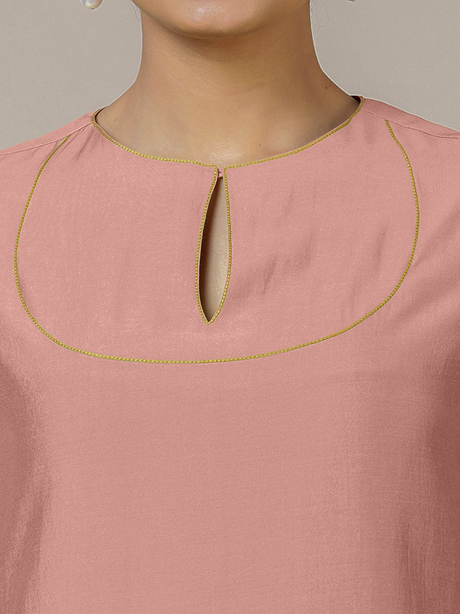 Zoya x Rozaana Kurta, in Pink Viscose, featuring three quarter sleeves and keyhole neckline, made for daily & work (view 3).
