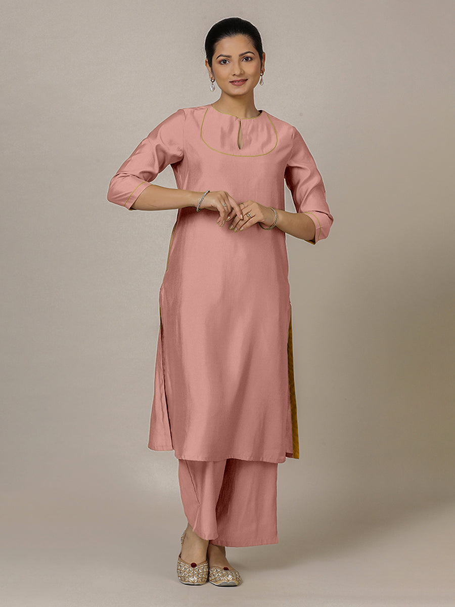 Zoya x Rozaana Kurta, in Pink Viscose, featuring three quarter sleeves and keyhole neckline, made for daily & work (view 6).