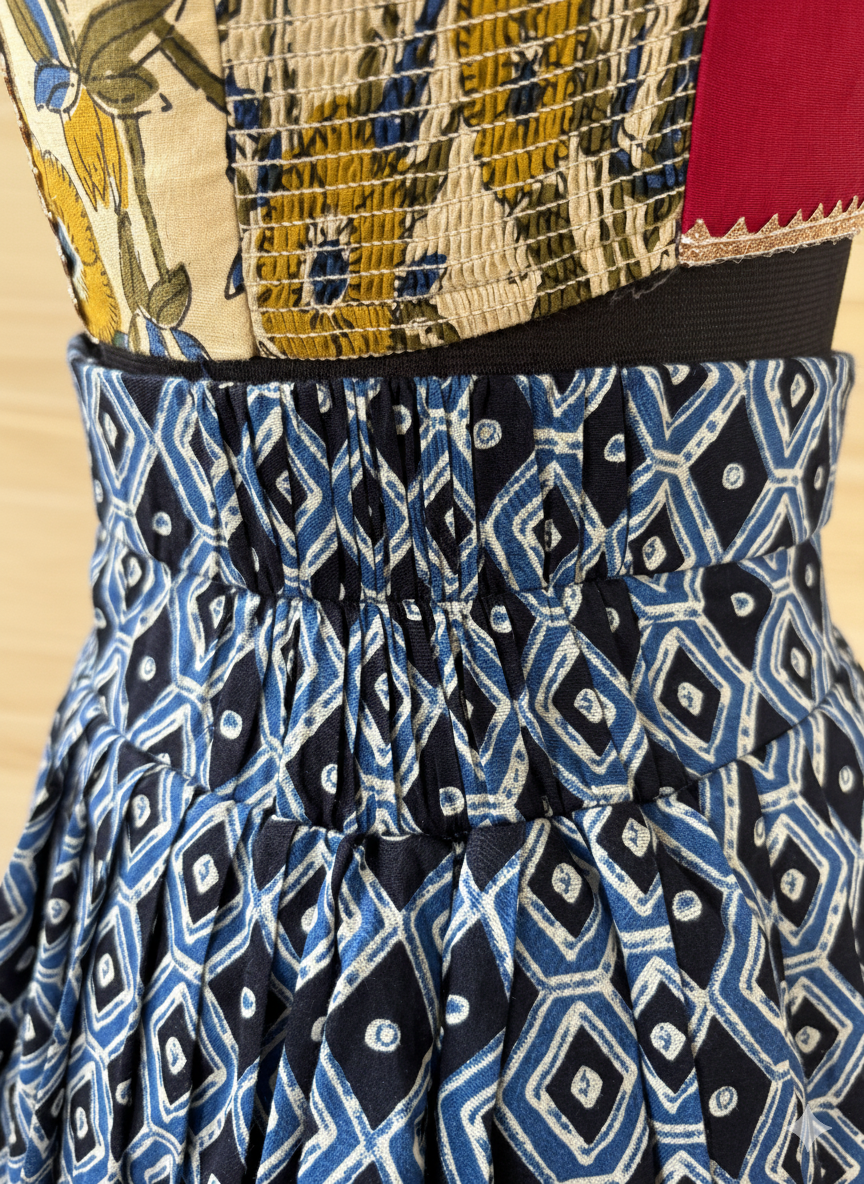 Amba x Tyohaar Lehenga Set, in Blue 100% Cotton - Block Printed, featuring elbow sleeves and v-neckline (view 5).