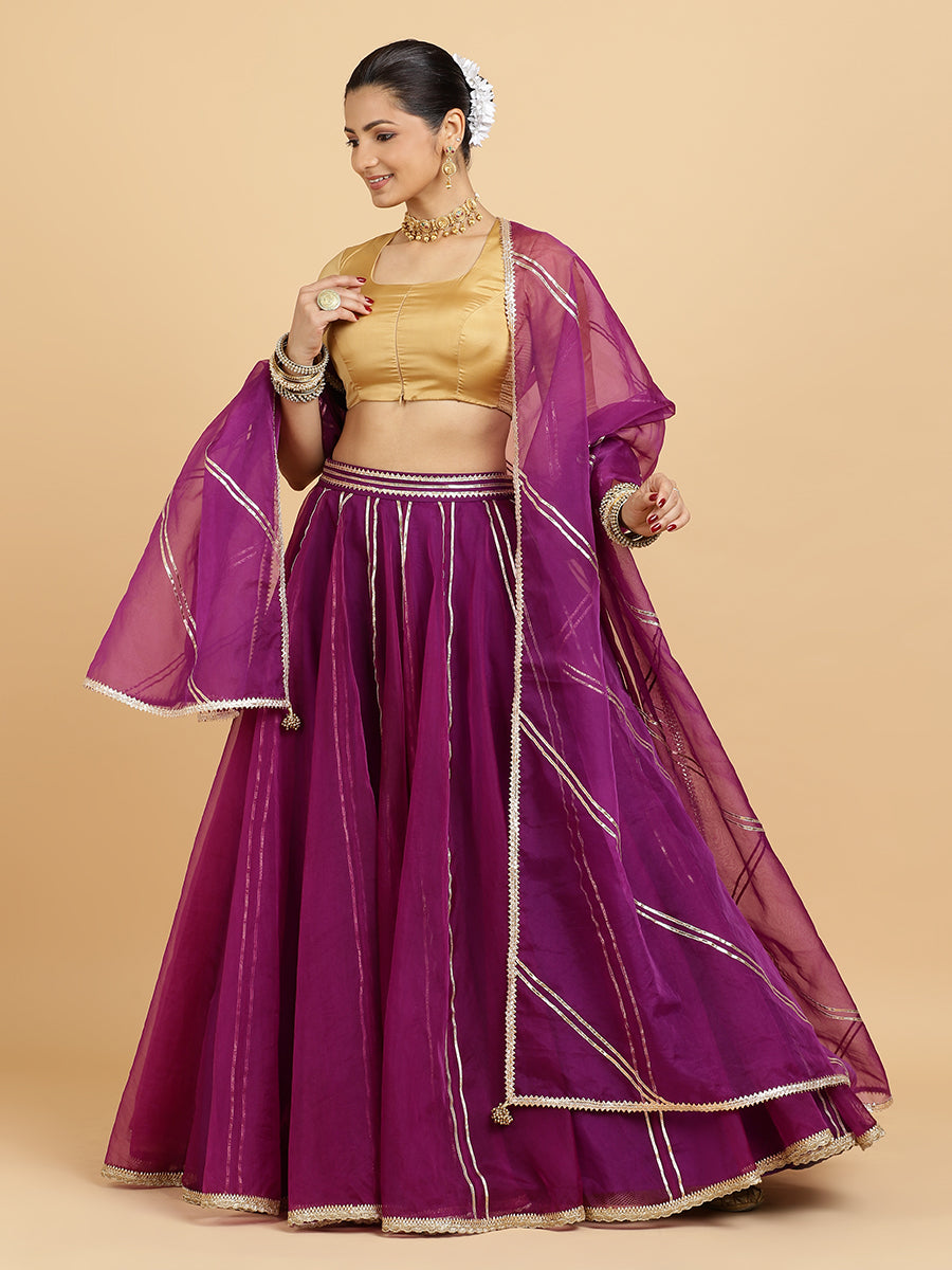 Heer Aziza 4-Pc Lehenga Set x Tyohaar, in Purple, featuring elbow sleeves and square neckline, made for party & festive.