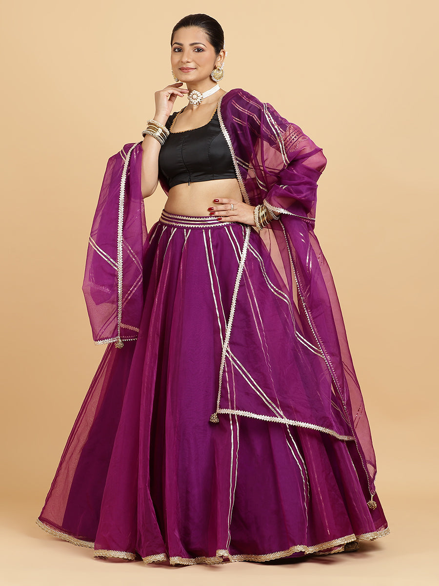 Heer Aziza 4-Pc Lehenga Set x Tyohaar, in Purple, featuring elbow sleeves and square neckline, made for party & festive.