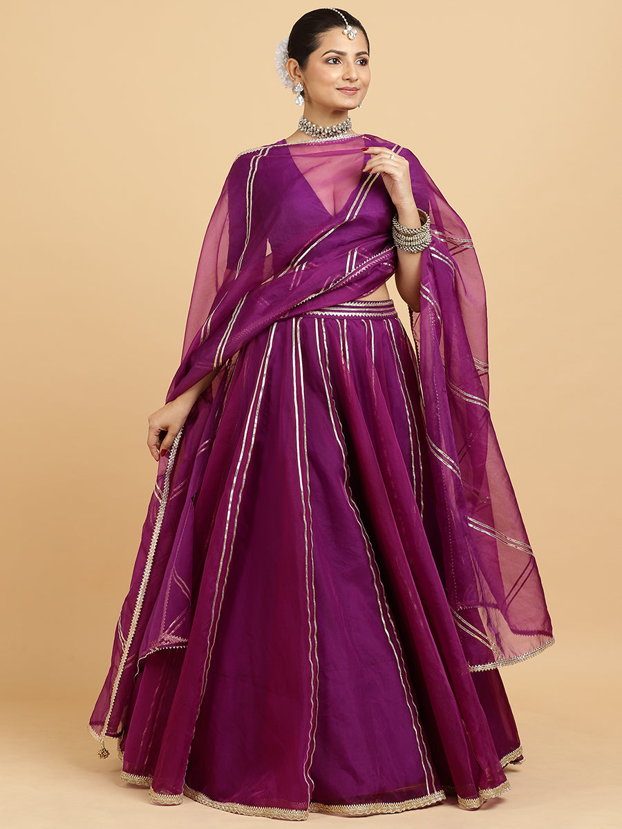 Heer Zeenat 4-Pc Lehenga Set x Tyohaar, in Purple, featuring elbow sleeves and v-neckline, made for party & festive (view 2).