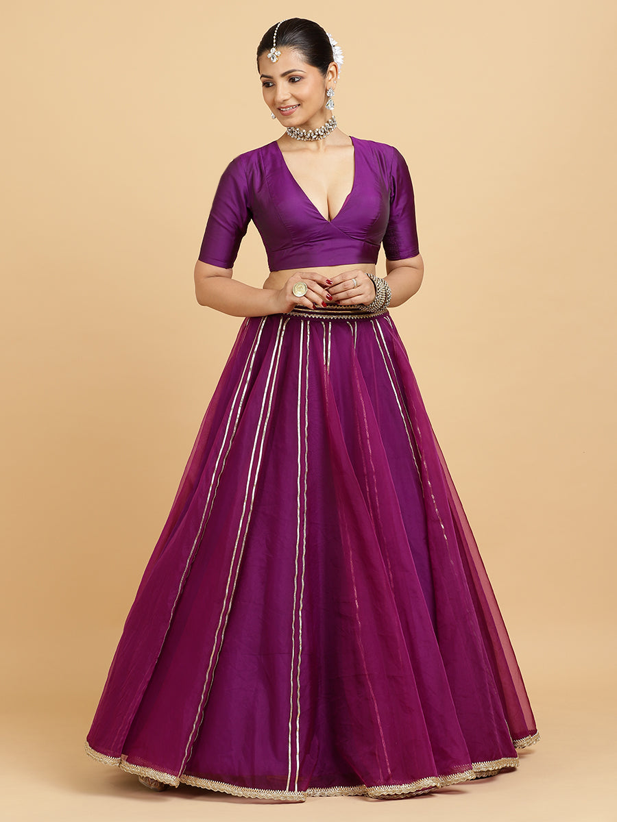 Heer Zeenat 4-Pc Lehenga Set x Tyohaar, in Purple, featuring elbow sleeves and v-neckline, made for party & festive (view 6).