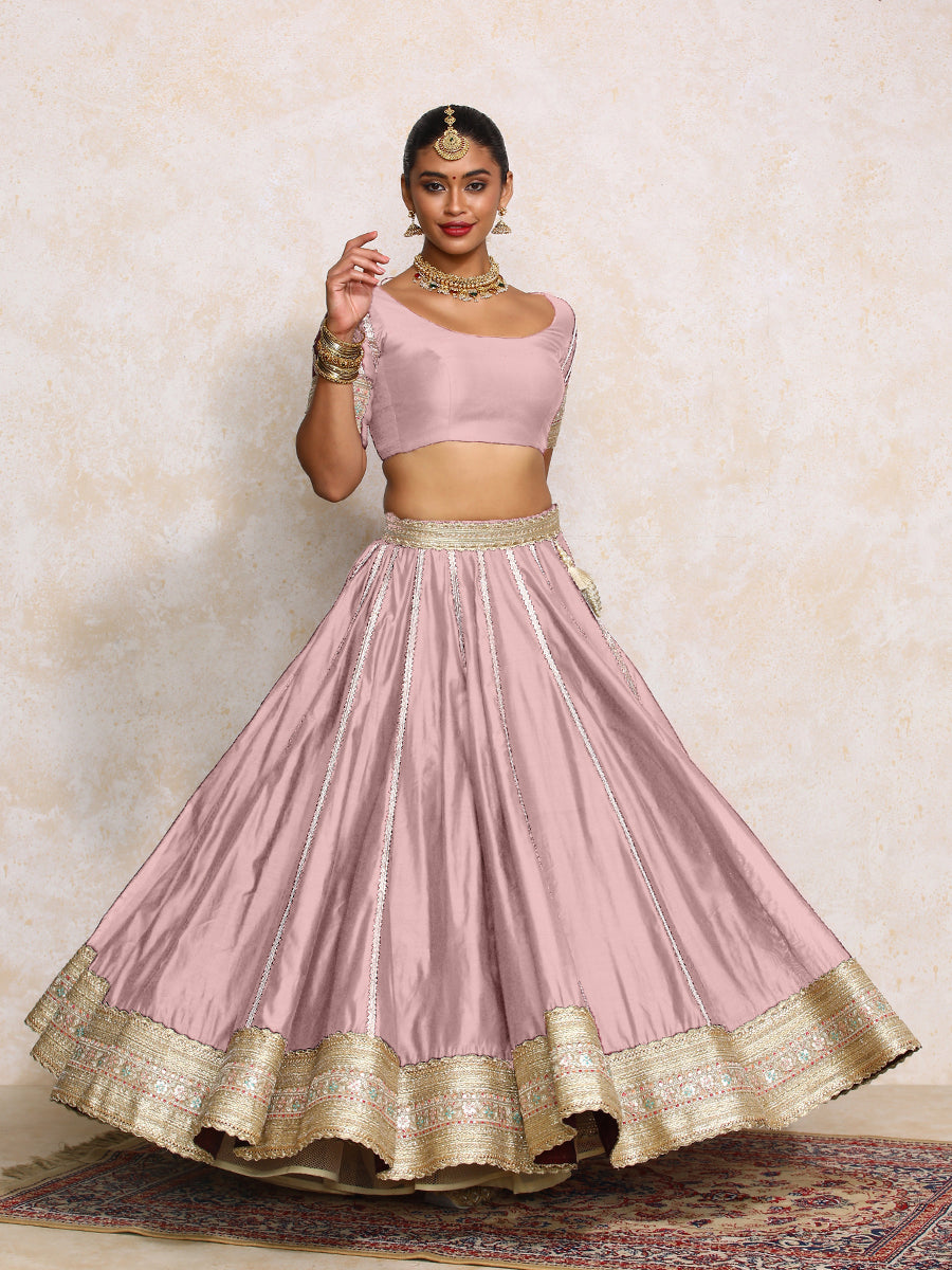 Mahira x Tyohaar Lehenga Set, in Purple Chandheri, featuring elbow sleeves and scoop neckline, made for party & festive.