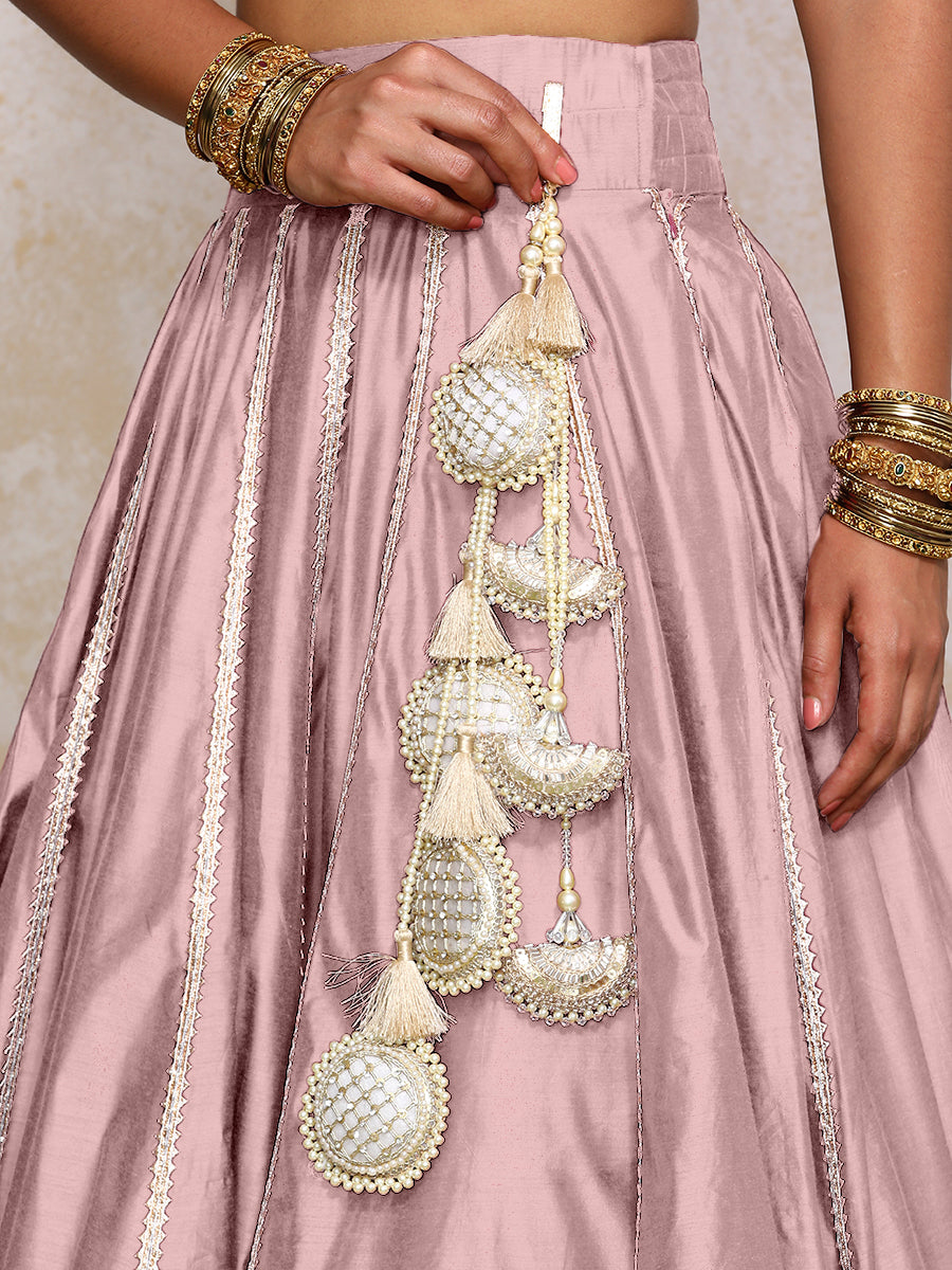 Mahira x Tyohaar Lehenga Set, in Purple Chandheri, featuring elbow sleeves and scoop neckline, made for party & festive.
