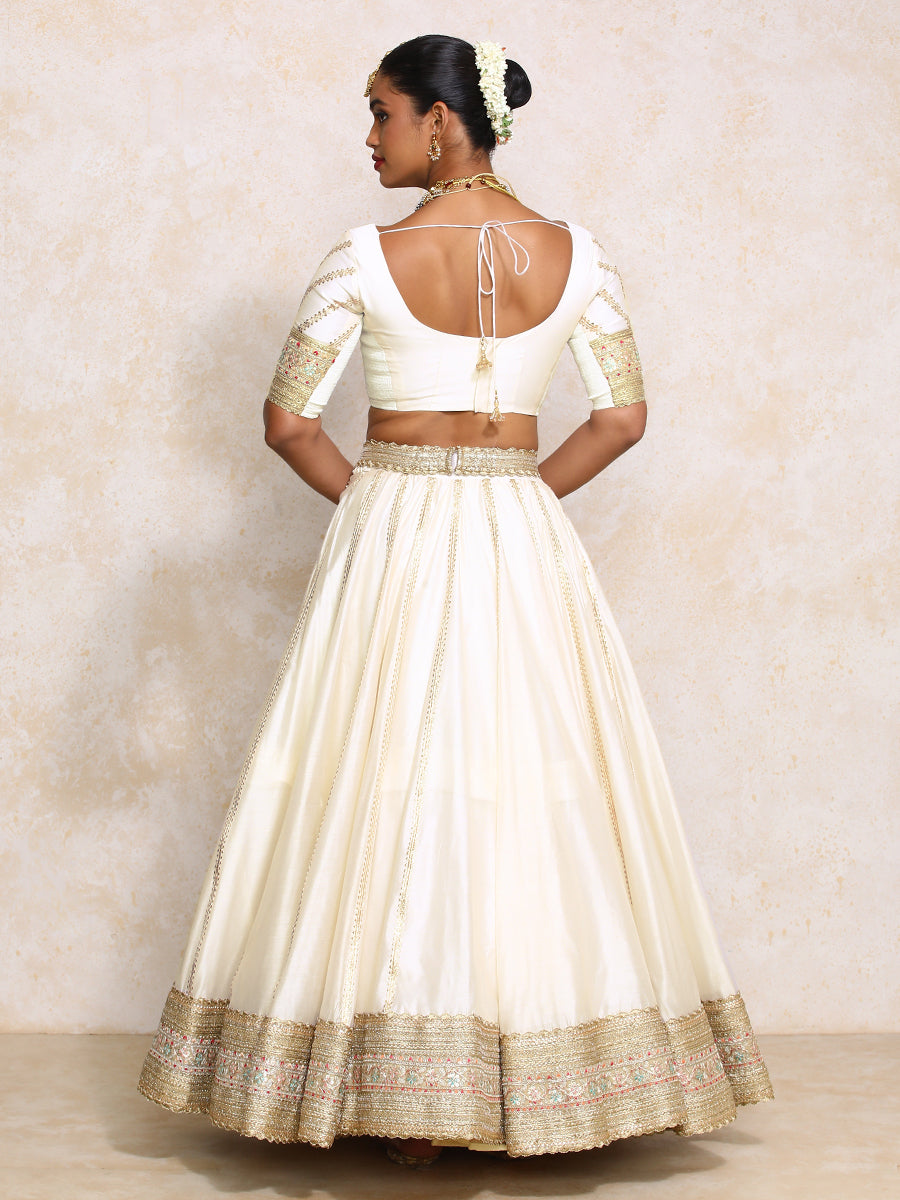 Mahira x Tyohaar Lehenga Set, in White Chandheri, featuring elbow sleeves and scoop neckline, made for party & festive (view 2).