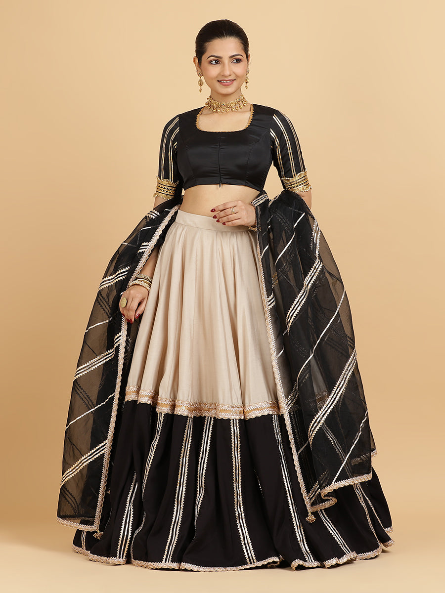 Mastani Aziza 4-Pc Lehenga Set x Tyohaar, in Beige, featuring elbow sleeves and square neckline, made for party & festive.