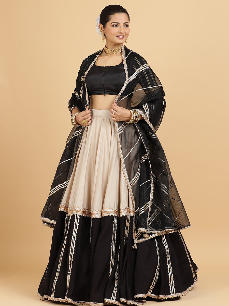 Mastani Aziza 4-Pc Lehenga Set x Tyohaar, in Beige, featuring elbow sleeves and square neckline, made for party & festive.