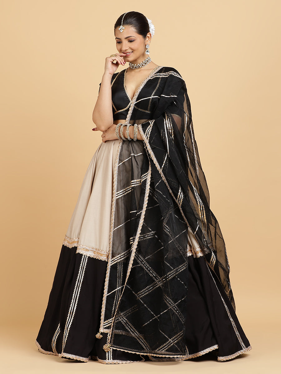 Mastani Zeenat 4-Pc Lehenga Set x Tyohaar, in Beige, featuring elbow sleeves and v-neckline, made for party & festive (view 5).