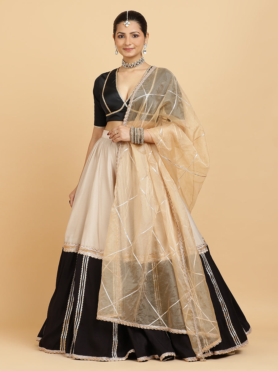 Mastani Zeenat 4-Pc Lehenga Set x Tyohaar, in Beige, featuring elbow sleeves and v-neckline, made for party & festive.