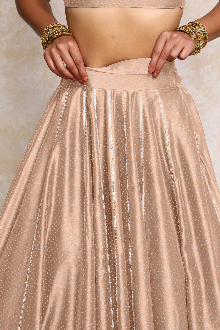 Mehreen x Tyohaar Lehenga Set, in Copper Chandheri, featuring elbow sleeves and v-neckline, made for party & festive (view 4).