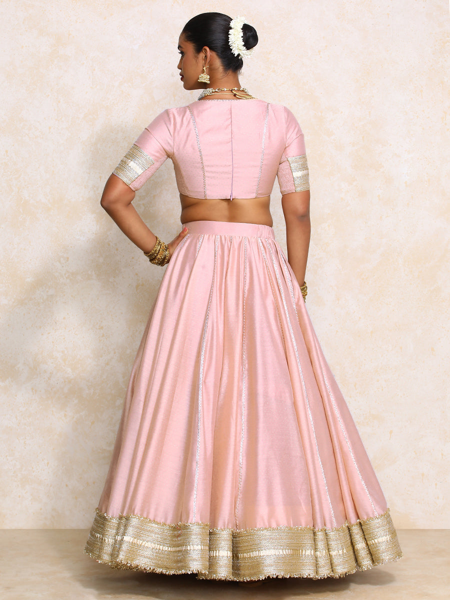 Mehreen x Tyohaar Lehenga Set, in Pink Chandheri, featuring elbow sleeves and v-neckline, made for party & festive (view 2).