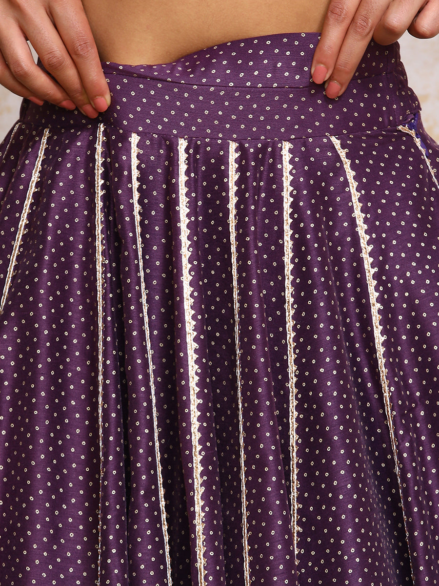 Mehreen x Tyohaar Lehenga Set, in Purple Chandheri, featuring elbow sleeves and v-neckline, made for party & festive (view 6).