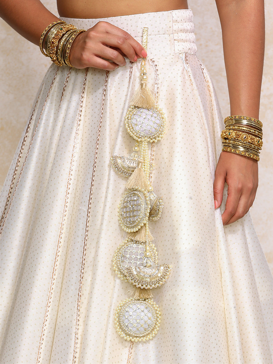 Mehreen x Tyohaar Lehenga Set, in White Chandheri, featuring elbow sleeves and v-neckline, made for party & festive (view 6).